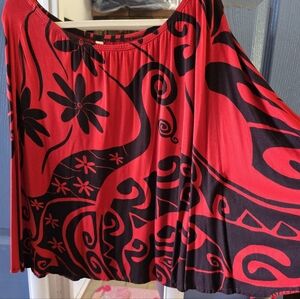 Wahine Toa Red and Black Floral Patterned One-Shoulder Top